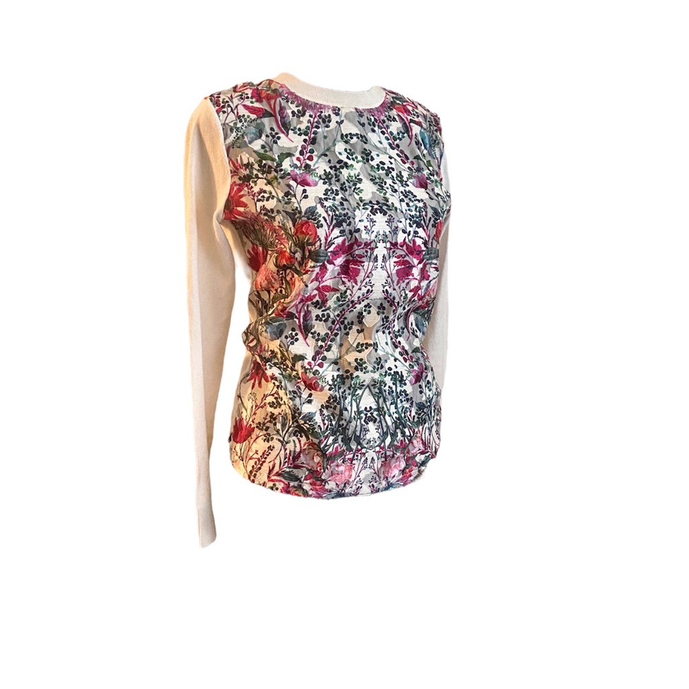 TED BAKER london | off-white knit long sleeved top with sheer floral print front